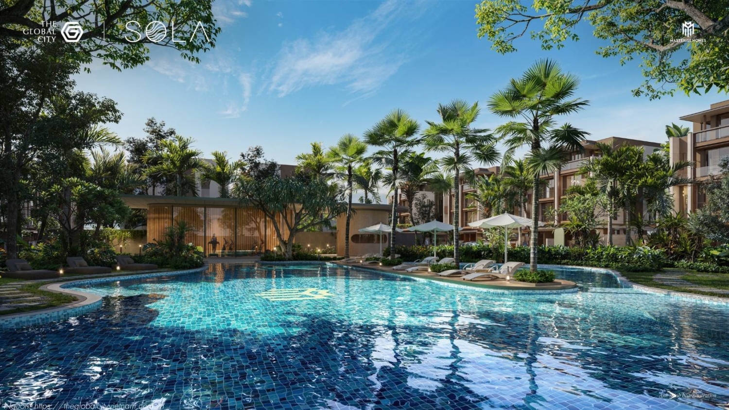 Công viên Stella với hồ bơi tràn bờ tại phân khu Sola Island dự án The Global City