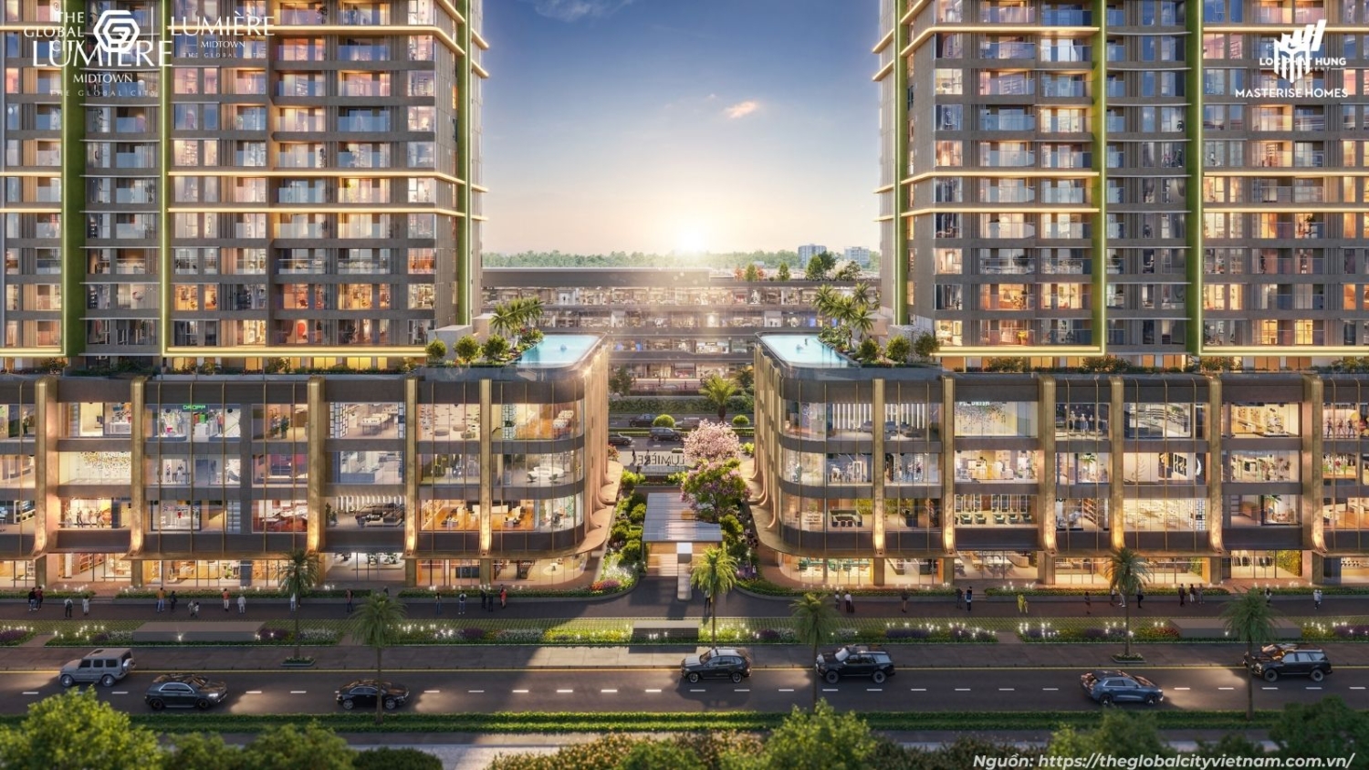 Phối cảnh khu Shophouse khối đế sầm uất tại Lumière Midtown