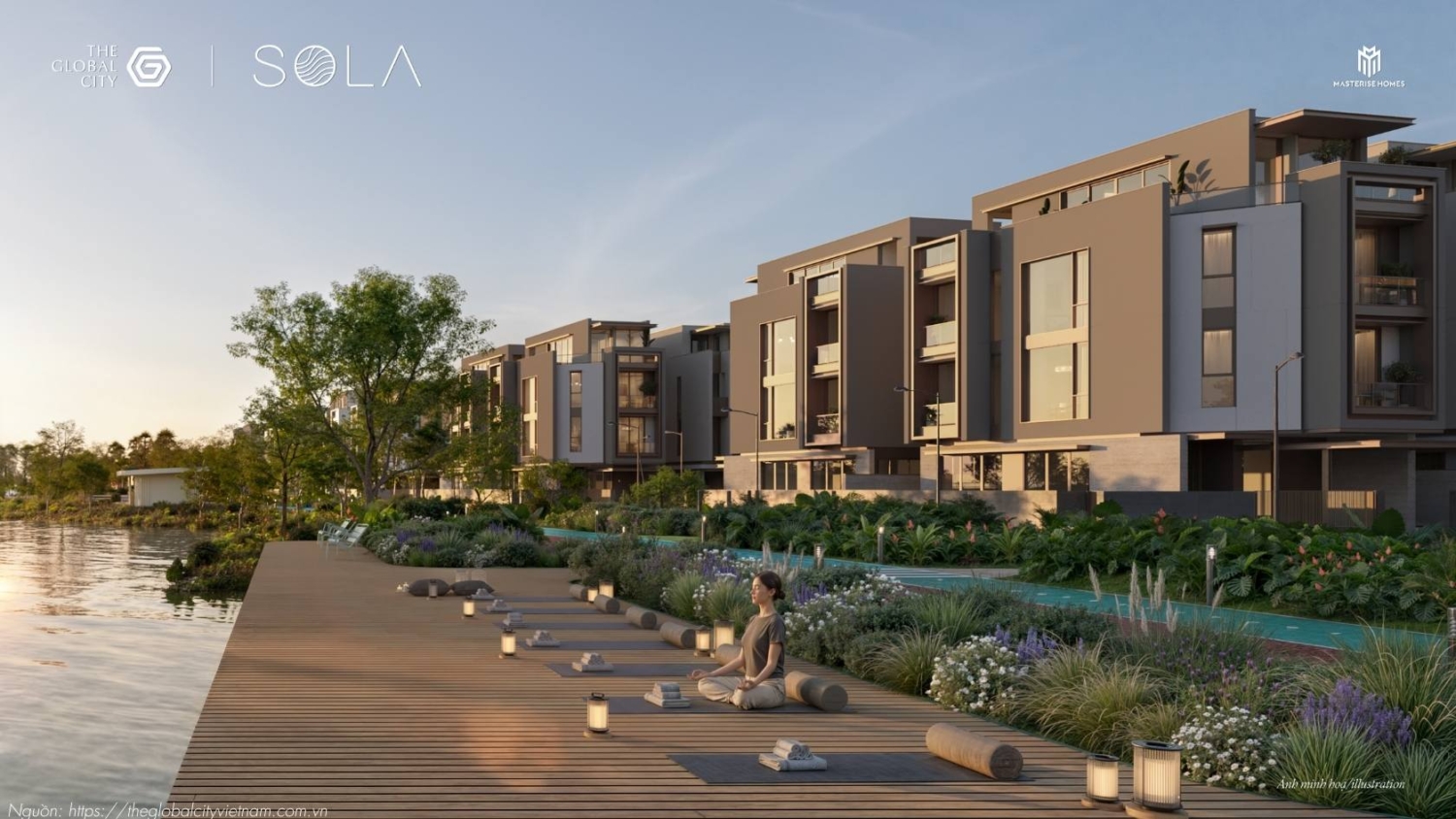 Khu vực tập Yoga và thư giãn ngoài trời ven hồ tại phân khu Sola Villa The Global City