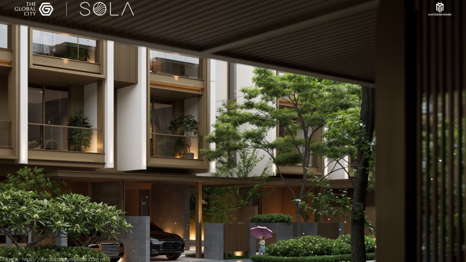 Thiết kế ngoại thất sang trọng dãy biệt thự liên kế phân khu Sola Villa The Global City Quận 2.