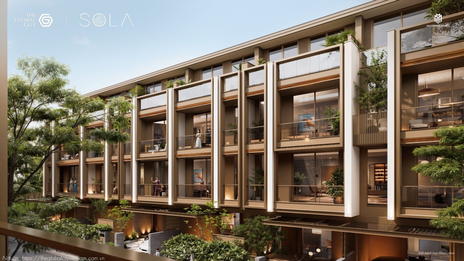 Thiết kế ngoại thất sang trọng dãy biệt thự liên kế phân khu Sola Villa The Global City Quận 2.