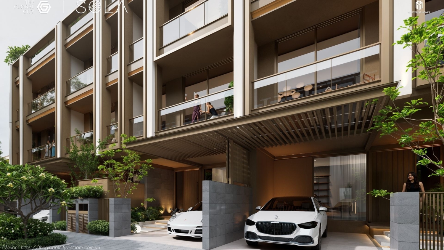 Thiết kế ngoại thất sang trọng dãy biệt thự liên kế phân khu Sola Villa The Global City Quận 2.