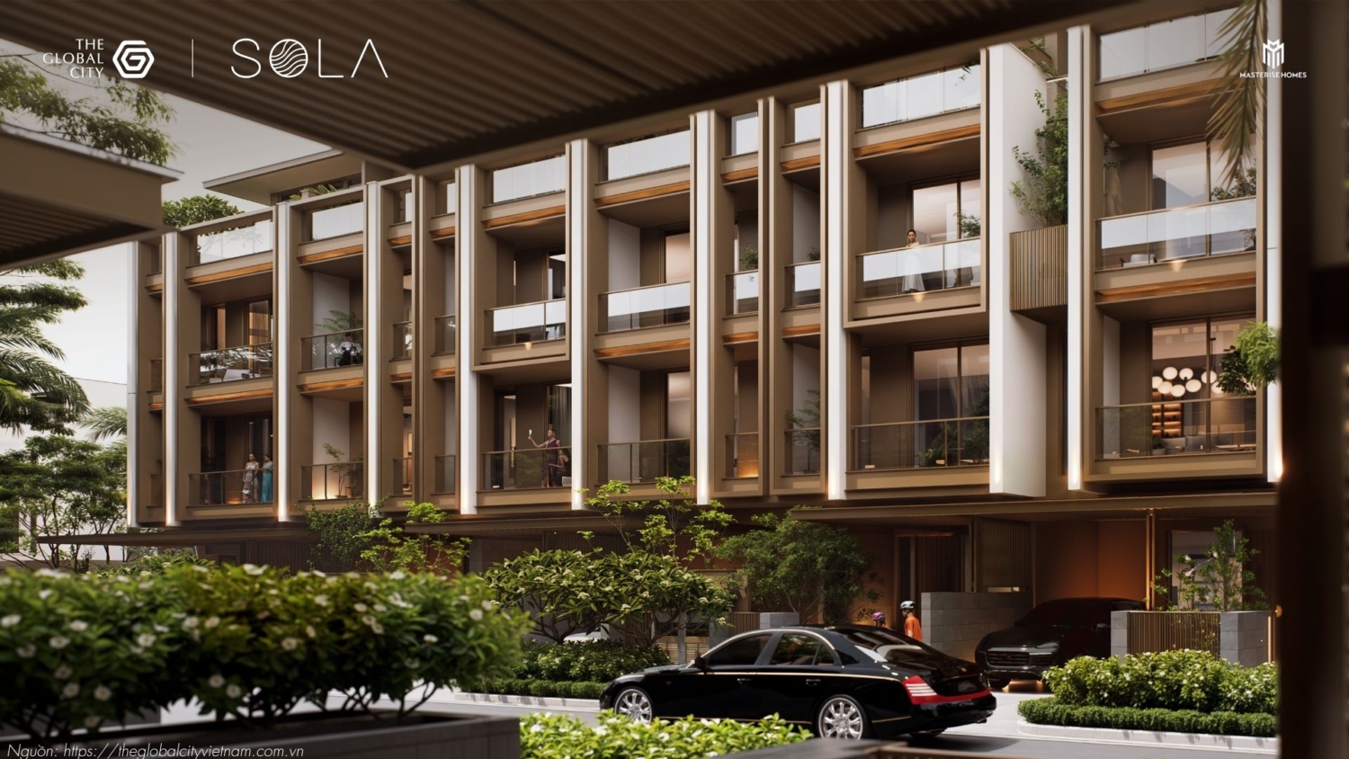 Thiết kế ngoại thất sang trọng dãy biệt thự liên kế phân khu Sola Villa The Global City Quận 2.
