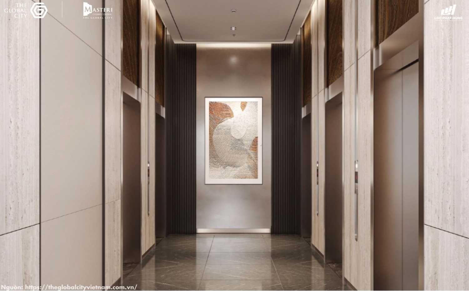 Sảnh chờ sang trọng và sảnh thang máy đẳng cấp tại căn hộ Nexus Zone CT3