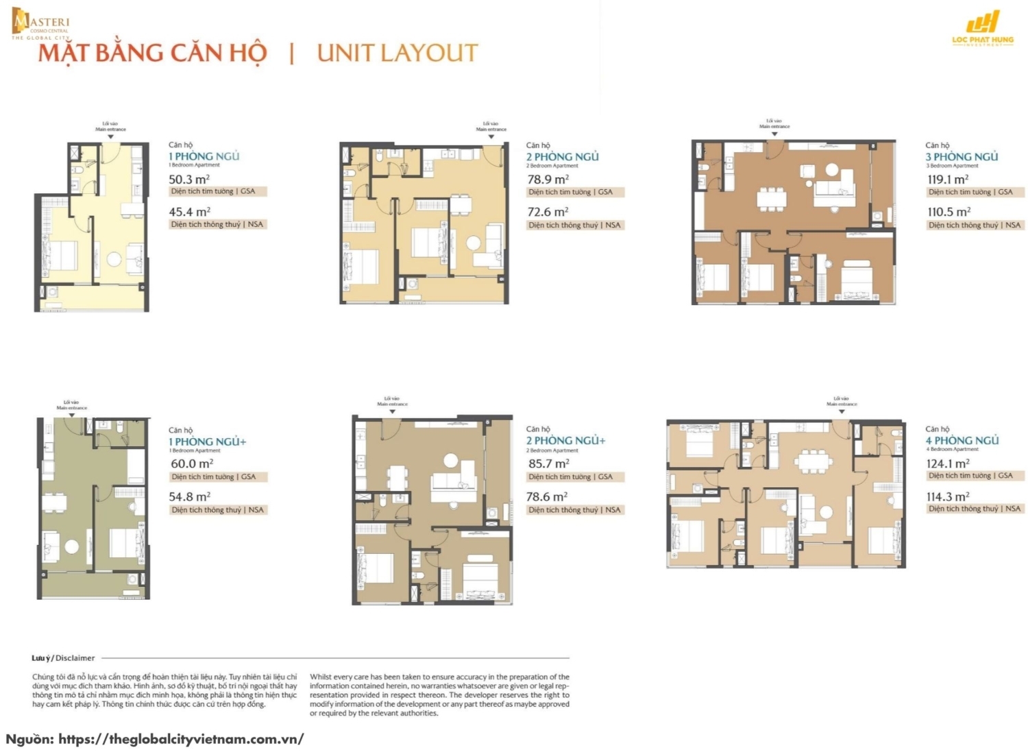 Thiết kế chi tiết mặt bằng căn hộ 1-4 phòng ngủ tại Nexus Zone CT3
